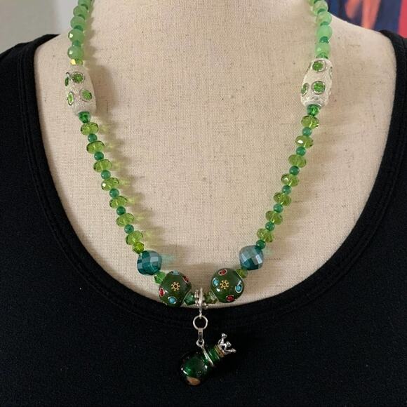 Handmade beaded crystal one of a kind artesian  boho necklace - Picture 2 of 5